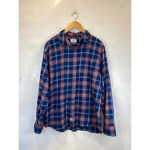 Marine Layer Men's Indigo Red Plaid Long Sleeve Button Down Shirt Large Cotton